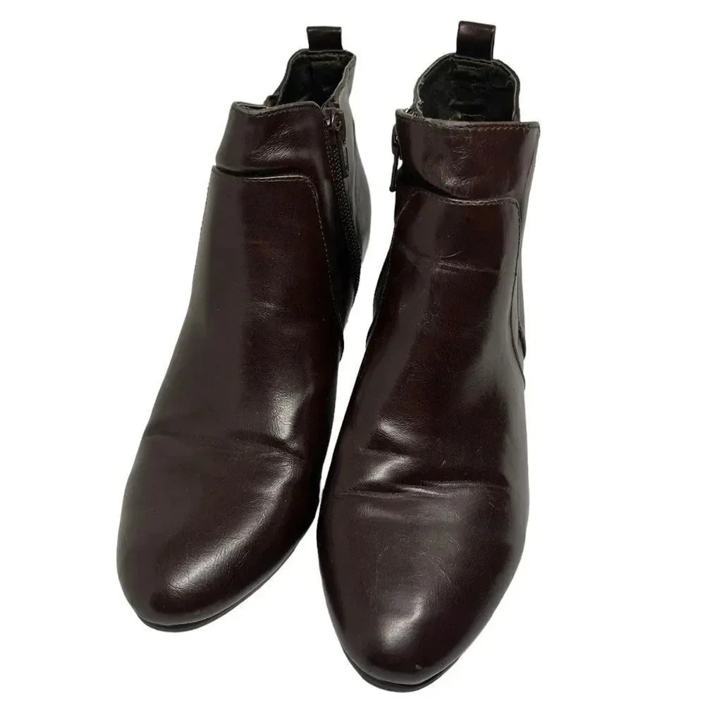 LifeStride Chocolate Brown Leather Zip Up Ankle Booties Size 8.5